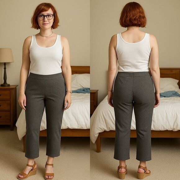 Nanette Lepore Gray Textured Knit Pull On Pants Women’s Large Crop Stretch - Picture 1 of 5